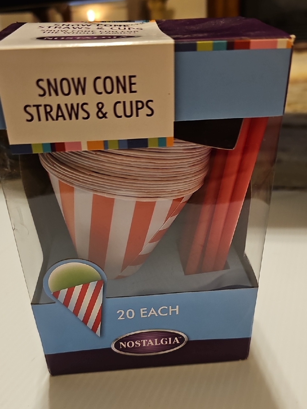 Nostalgia Red and White Stripe Snow Cone Cups with Red Straws - 20 Pack